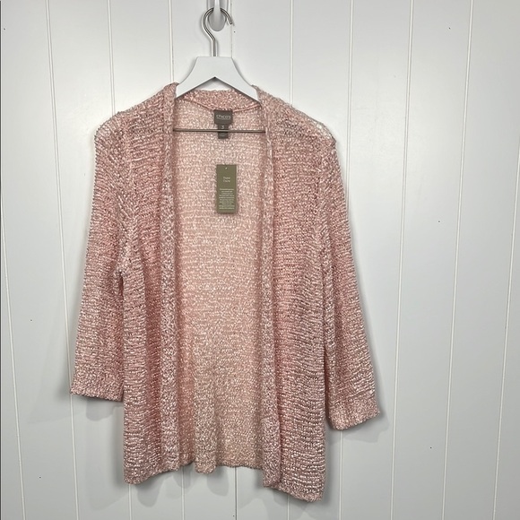 Chico’s Womens Emily Cardigan 3 (XL) Pale Pink Open Front Loose Knit Elegant NWT - Picture 1 of 11